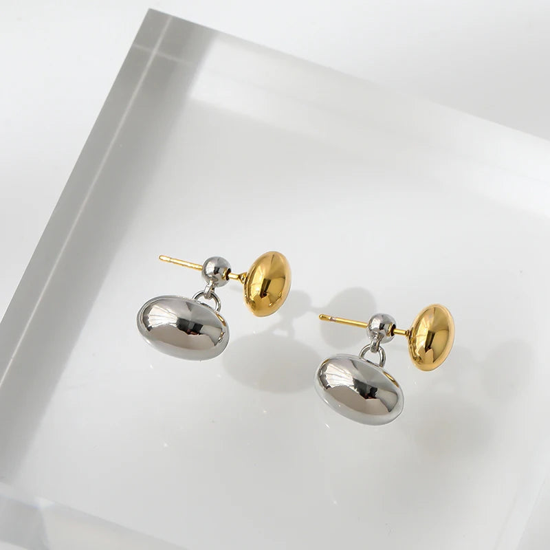 French Geometric Oval Metal Stud Earrings for Women Girls