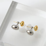 French Geometric Oval Metal Stud Earrings for Women Girls