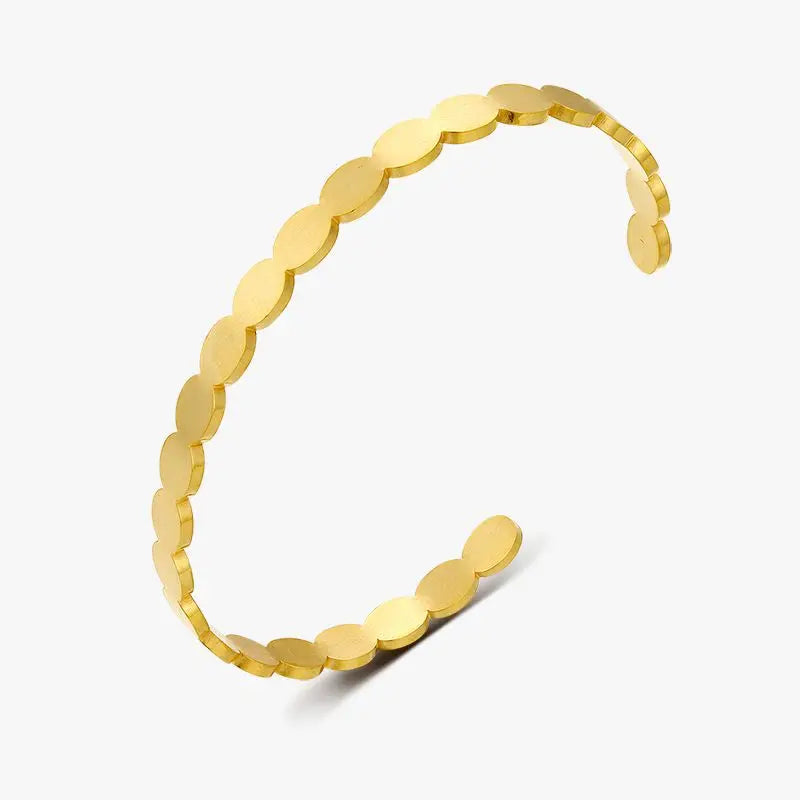 French Mist Brushed Wafer Round Bracelet for Women 18K Plated