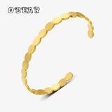 French Mist Brushed Wafer Round Bracelet for Women 18K Plated