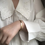 French Mist Brushed Wafer Round Bracelet for Women 18K Plated