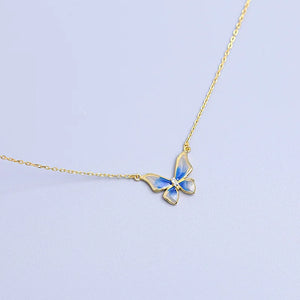 French Gradual Enamel Butterfly Pendant Necklace 925 Silver Plated 14K