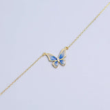 French Gradual Enamel Butterfly Pendant Necklace 925 Silver Plated 14K