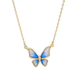French Gradual Enamel Butterfly Pendant Necklace 925 Silver Plated 14K