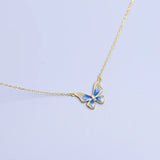 French Gradual Enamel Butterfly Pendant Necklace 925 Silver Plated 14K