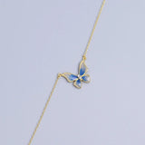 French Gradual Enamel Butterfly Pendant Necklace 925 Silver Plated 14K