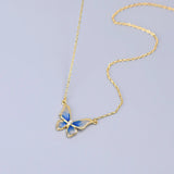 French Gradual Enamel Butterfly Pendant Necklace 925 Silver Plated 14K