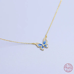 French Gradual Enamel Butterfly Pendant Necklace 925 Silver Plated 14K