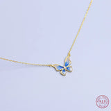 French Gradual Enamel Butterfly Pendant Necklace 925 Silver Plated 14K