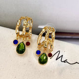 French Hong Kong Style Monet Vintage Earrings With Pearl Green Earrings