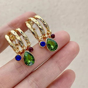 French Hong Kong Style Monet Vintage Earrings With Pearl Green Earrings