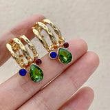 French Hong Kong Style Monet Vintage Earrings With Pearl Green Earrings