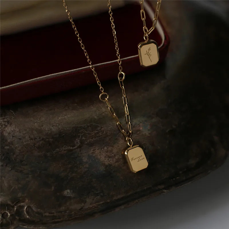 French Lavender Forever Love Pendant Necklace Stainless Steel 18k Plated
