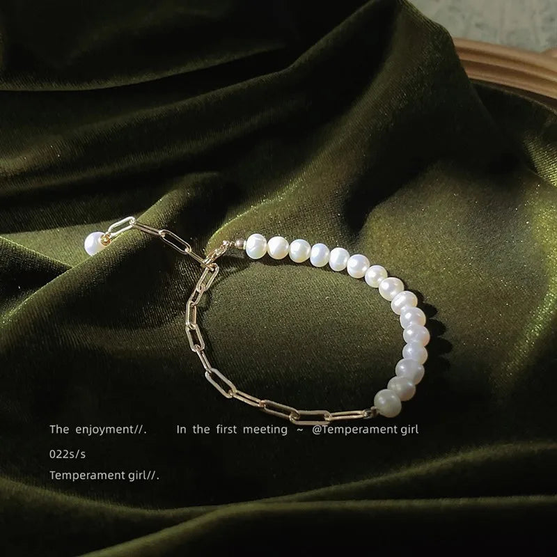French Light Freshwater Pearl Bracelet Copper-plated 14K Bracelet