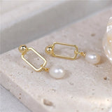 French Geometric Pearl Earrings for Women