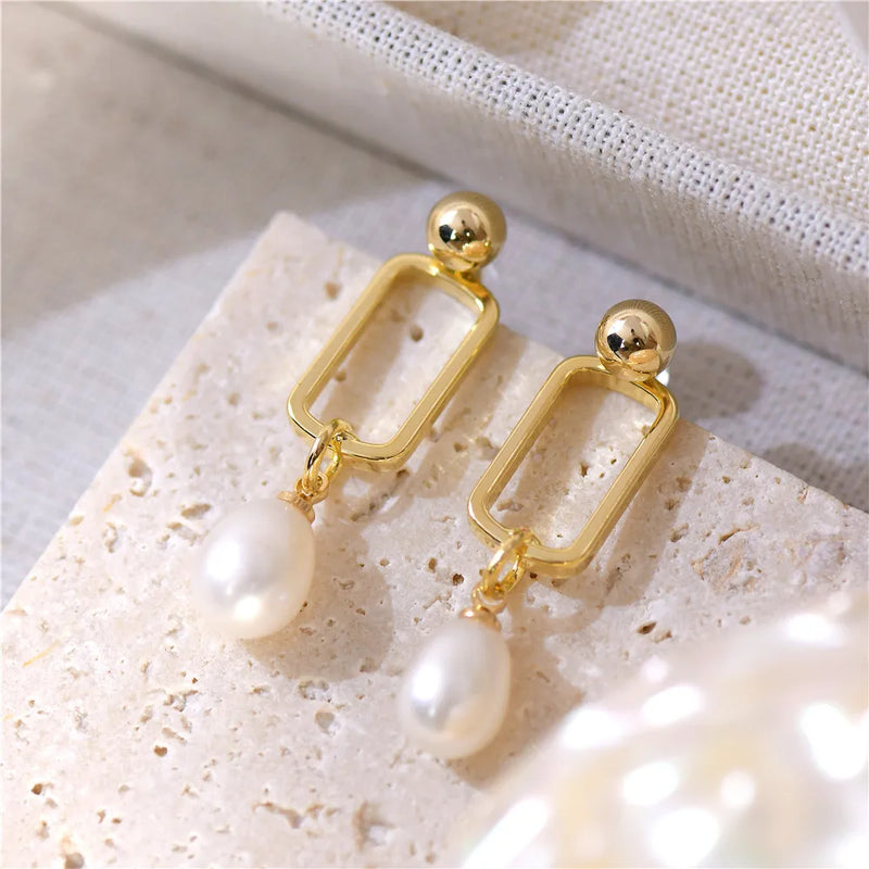 French Geometric Pearl Earrings for Women