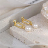 French Geometric Pearl Earrings for Women