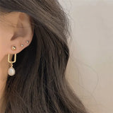 French Geometric Pearl Earrings for Women