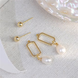 French Geometric Pearl Earrings for Women