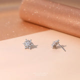 French Light Pav? Zircon Snowflake Earrings 925 Sterling Silver Christmas Party