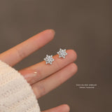 French Light Pav? Zircon Snowflake Earrings 925 Sterling Silver Christmas Party