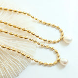 French Light Pearl Pendant Necklace Women Stainless Steel 18k Plated