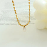 French Light Pearl Pendant Necklace Women Stainless Steel 18k Plated