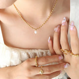 French Light Pearl Pendant Necklace Women Stainless Steel 18k Plated