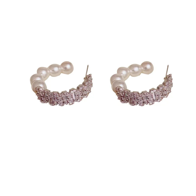 French Light Zircon Pearl C Earrings Earrings