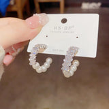 French Light Zircon Pearl C Earrings Earrings