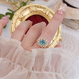 French Light Sky Zircon Women Rings Temperament Palace Style Gorgeous