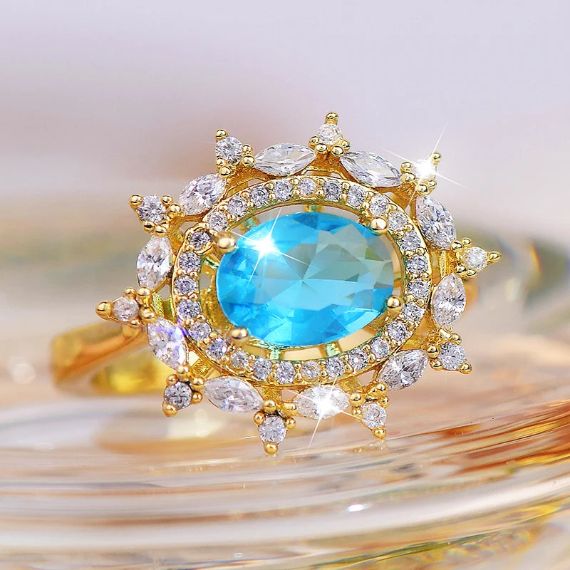 French Light Sky Zircon Women Rings Temperament Palace Style Gorgeous