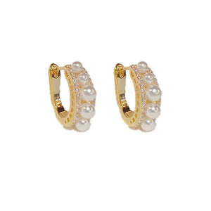 French Light Zircon Pearl Earrings High-End