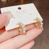 French Light Zircon Pearl Earrings High-End