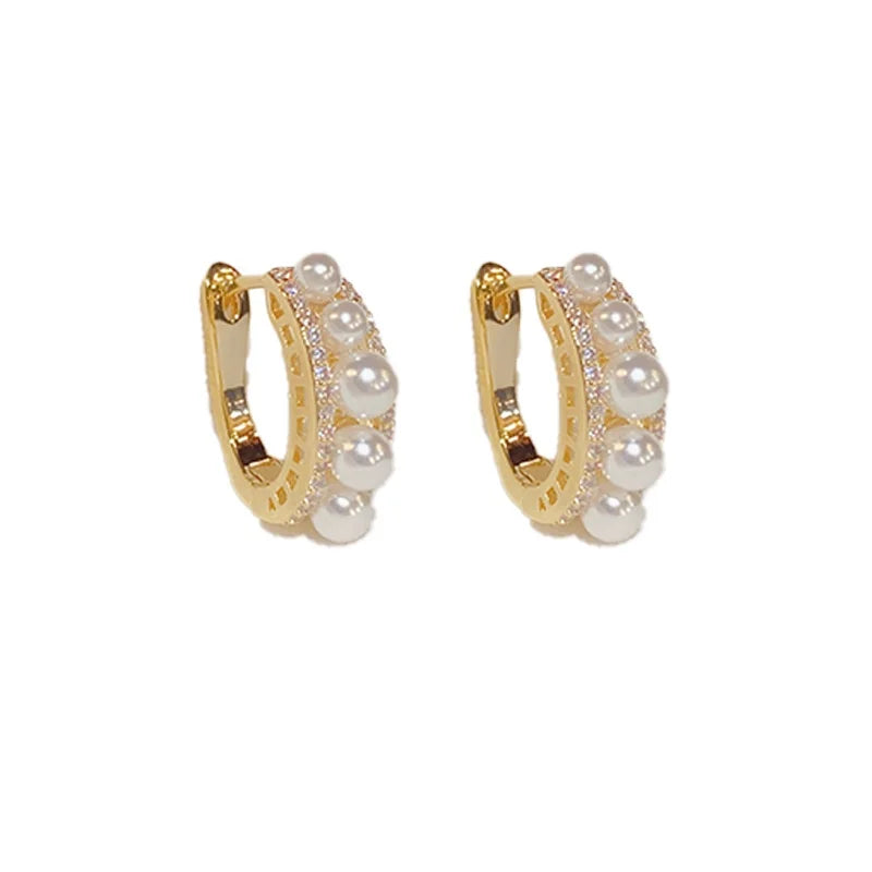 French Light Zircon Pearl Earrings High-End