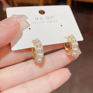 French Light Zircon Pearl Earrings High-End