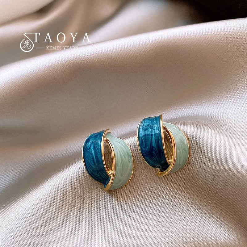 French Style Enamel Stud Earrings for Women