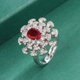 French Daisy Flower Ruby Adjustable Ring