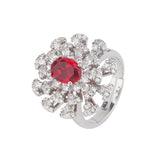French Daisy Flower Ruby Adjustable Ring