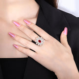 French Daisy Flower Ruby Adjustable Ring