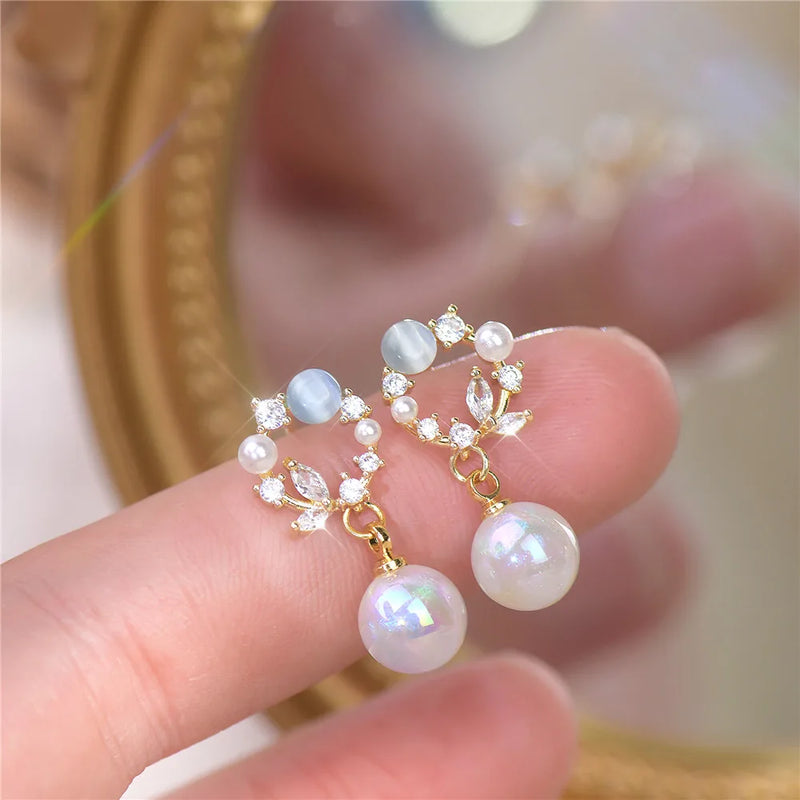French Opal Earrings Female Little Mermaid Ji Pearl Earrings