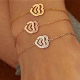 French Jewelry Double Heart Chain Sterling Silver Plated 18K Bracelet