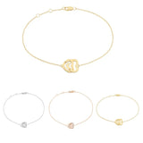 French Jewelry Double Heart Chain Sterling Silver Plated 18K Bracelet