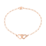 French Jewelry Double Heart Chain Sterling Silver Plated 18K Bracelet
