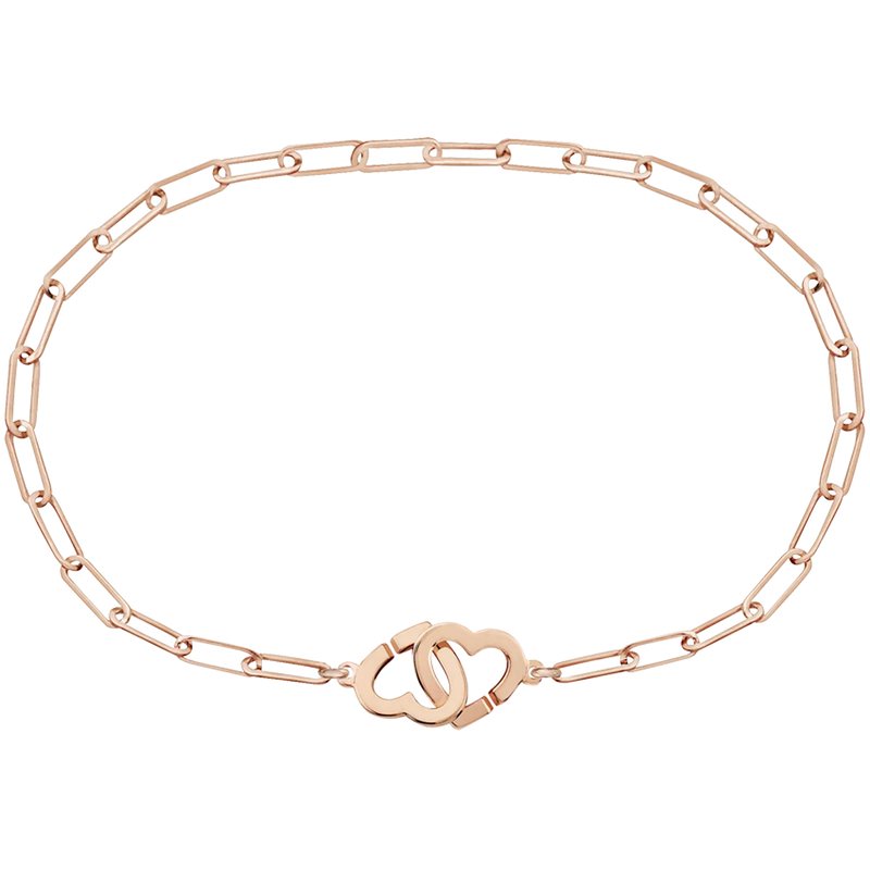 French Jewelry Double Heart Chain Sterling Silver Plated 18K Bracelet