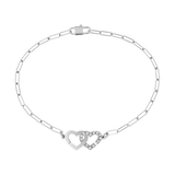 French Jewelry Double Heart Chain Sterling Silver Plated 18K Bracelet