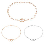 French Jewelry Double Heart Chain Sterling Silver Plated 18K Bracelet