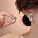 French Shell Flower Pearl Stud Earrings for Women