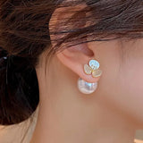 French Shell Flower Pearl Stud Earrings for Women