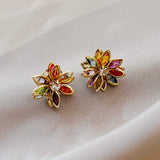 Colorful Crystal Flower Petal Earrings for Women